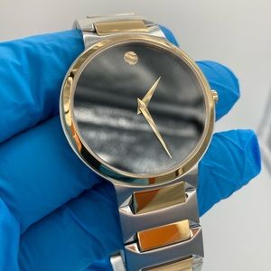 Movado Temo Quartz Black Dial Swiss Made Two-Tone Men's Watch 0607293